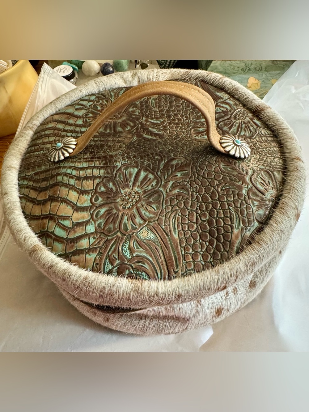 Western floral cowhide makeup toiletries bag